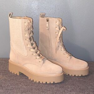 Sam Edelman Cream Lace-Up Boots